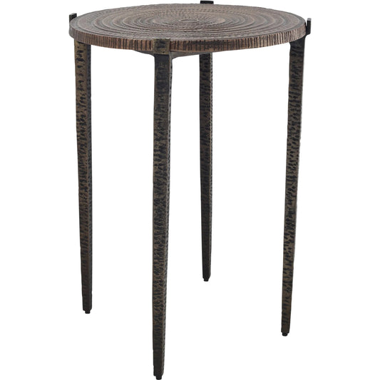Unity Accent Table by Currey and Company in antique bronze, dark bronze. Made from cast aluminum in a rustic style.
