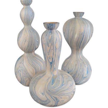 Calm Sea Marbleized Vase Set by Currey and Company in blue, white. Made from wood in a modern style.