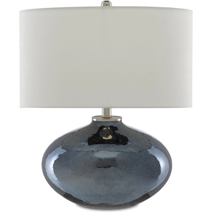 Lucent Table Lamp by Currey and Company in blue plated, polished nickel. Made from glass in a modern style.