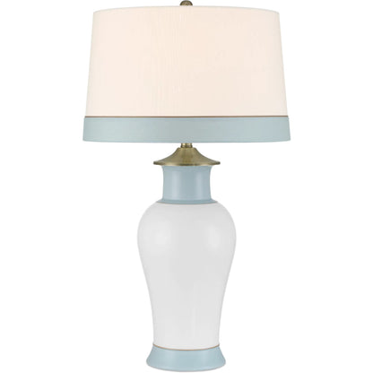 Kora Table Lamp by Currey and Company in white, light blue. Made from porcelain in a eclectic & global style.