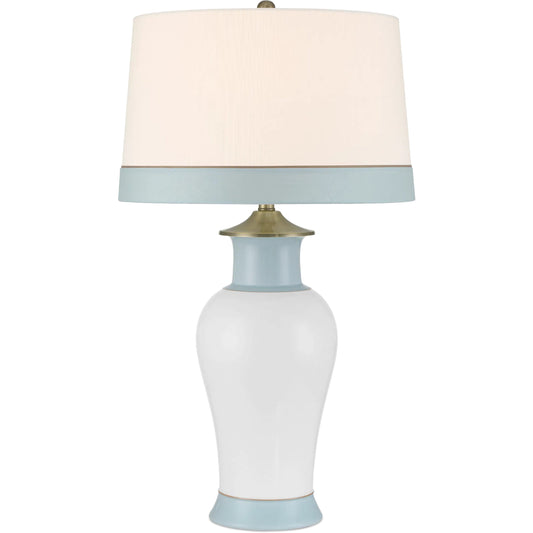Kora Table Lamp by Currey and Company in white, light blue. Made from porcelain in a unique style.