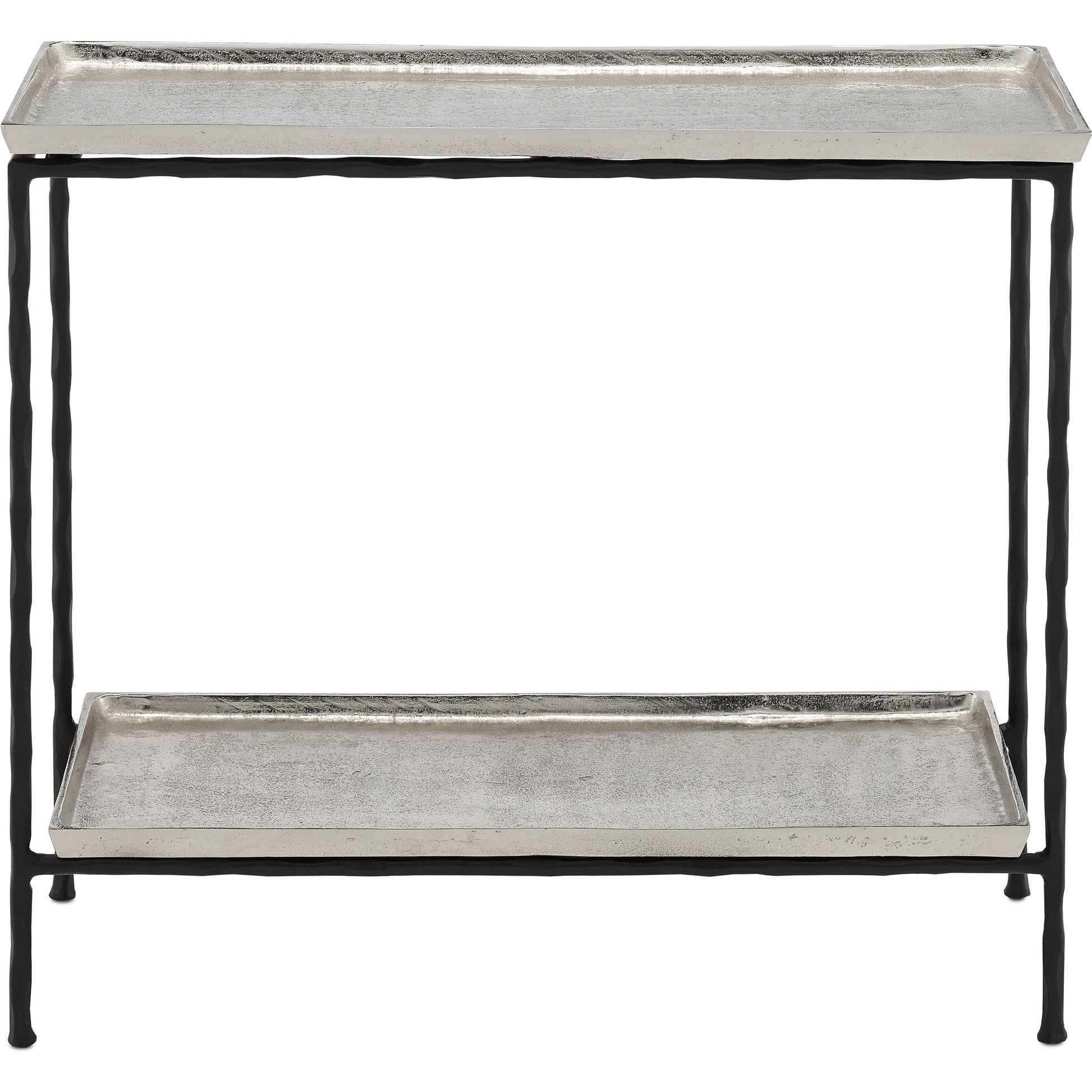 Boyles Brass Side Table by Currey and Company in antique brass, black. Made from cast aluminum, iron in a transitional style.