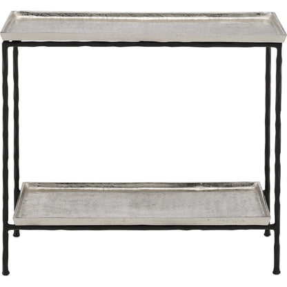 Boyles Brass Side Table by Currey and Company in antique brass, black. Made from cast aluminum, iron in a transitional style.