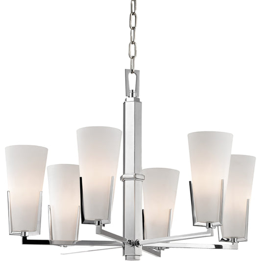 Upton Chandelier by Hudson Valley in polished chrome. Made from brass in a transitional style.