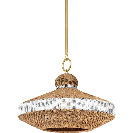 Bethel 1 Light Pendant by Hudson Valley in vintage gold leaf. Made from steel in a cottage & farmhouse style.