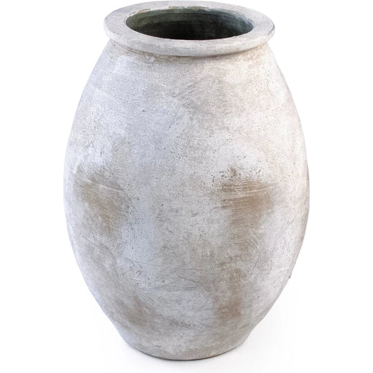 Gia Vase by Zentique in distressed white and brown. Made from terracotta in a unique style.