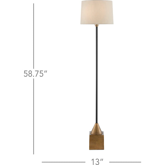 Keeler Floor Lamp by Currey and Company in antique brass, black. Made from cast aluminum, iron in a transitional style.