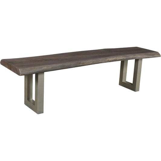 Taj Dining Bench by LH Imports in brown and vinegar, acrylic matte, silver, powder coated. Made from acacia in a unique style.