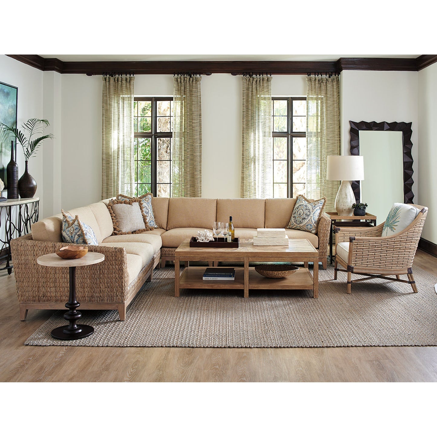 004 SR-836259 | Lifestyle | Marshall Stone Top Round End Table by Tommy Bahama Home. Made from unique in a transitional style.