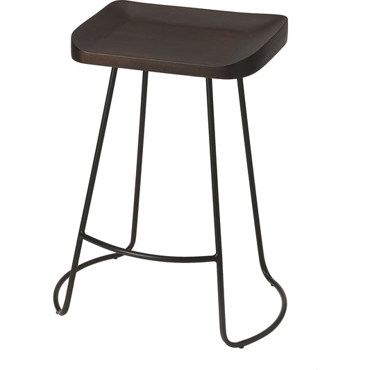 Alton Backless Counter Stool by Butler Specialty Company in dark brown and coffee. Made from mango wood solids, iron in a modern style.
