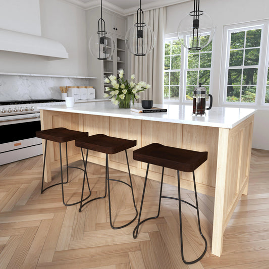 Alton Backless Counter Stool by Butler Specialty Company in dark brown and coffee. Made from mango wood solids, iron in a modern style.