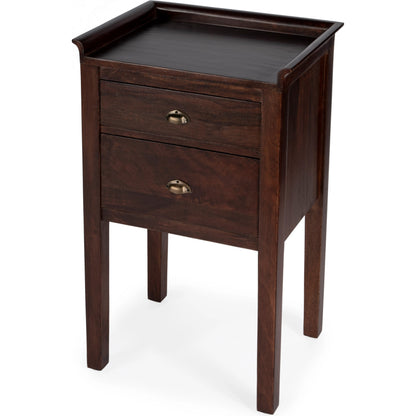 Gabriel Solid Wood Side Table by Butler Specialty Company in dark brown and artifacts. Made from mango wood solids, mdf in a modern style.