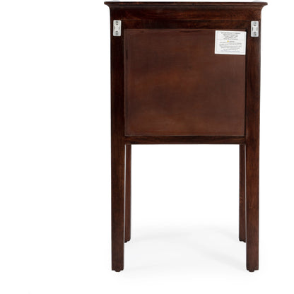 Gabriel Solid Wood Side Table by Butler Specialty Company in dark brown and artifacts. Made from mango wood solids, mdf in a modern style.
