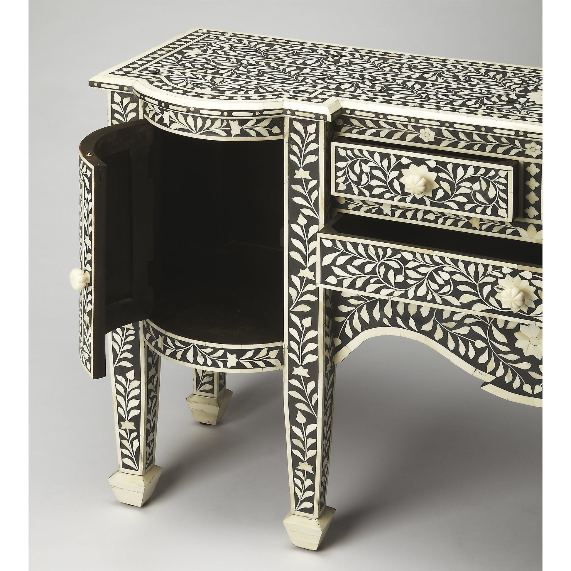 Victoria Buffet by Butler Specialty Company in black and heritage. Made from wood, mdf, bone in a eclectic & global style.