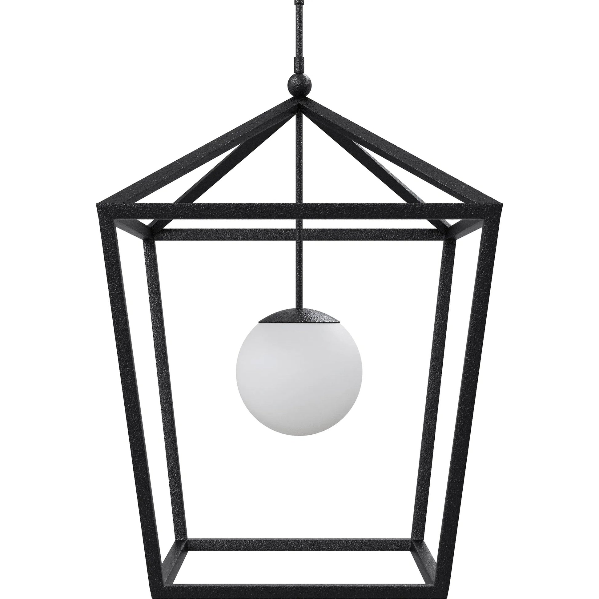 Denison Outdoor Lantern by Currey and Company in black, frosted white. Made from wrought iron, glass in a modern style.