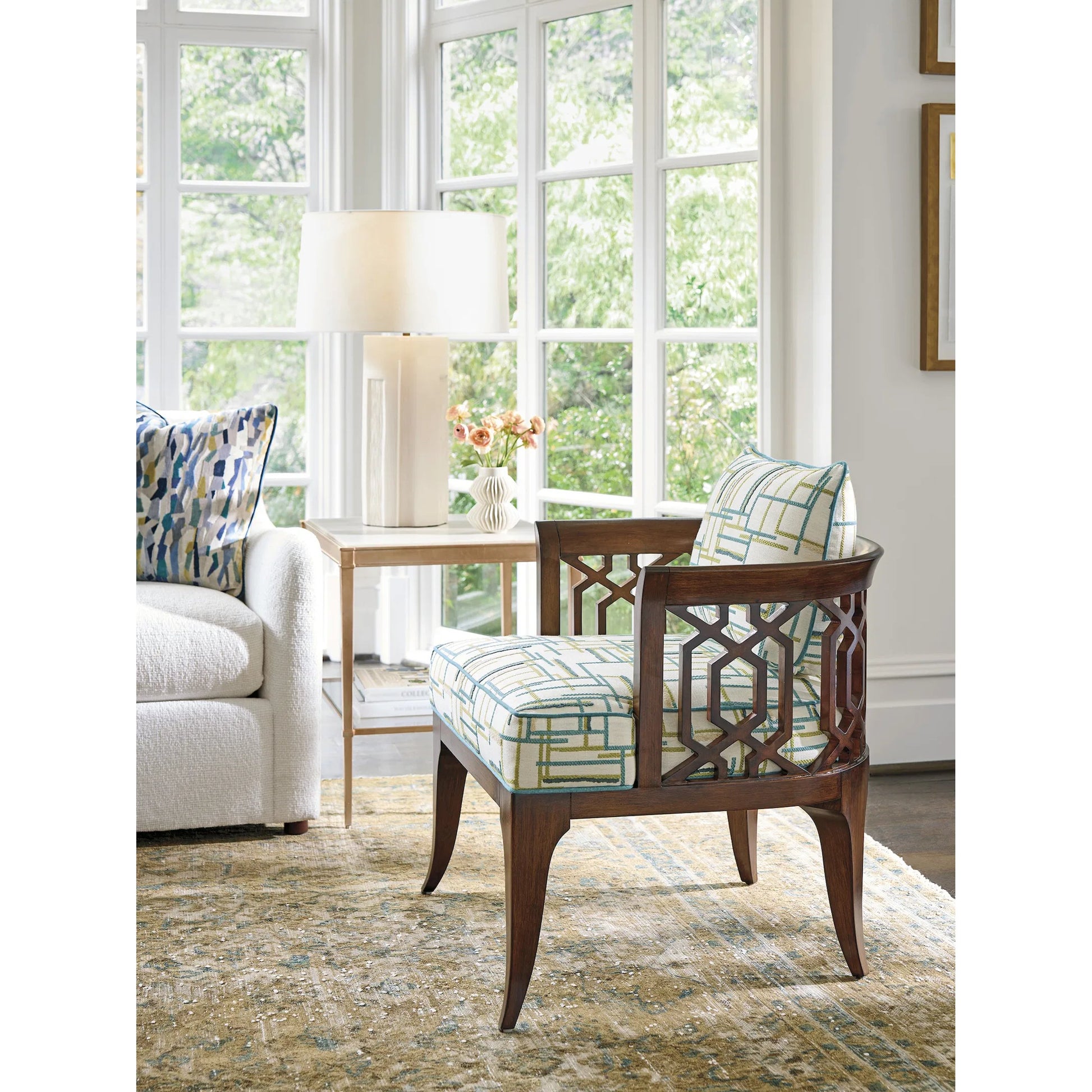 Gatewick Chair by Lexington in gray. Made from mahogany, fabric in a traditional style.