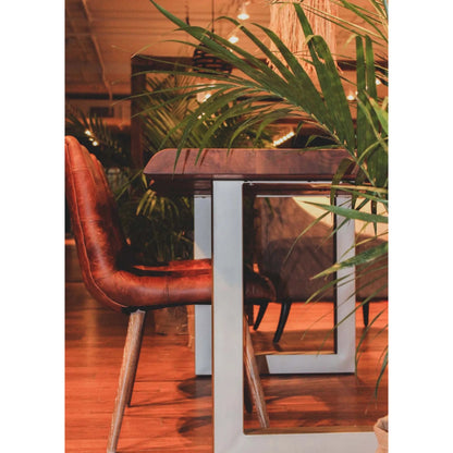 Taj Dining Table by LH Imports in brown and vinegar, acrylic matte, silver, powder coat. Made from acacia, iron in a unique style.