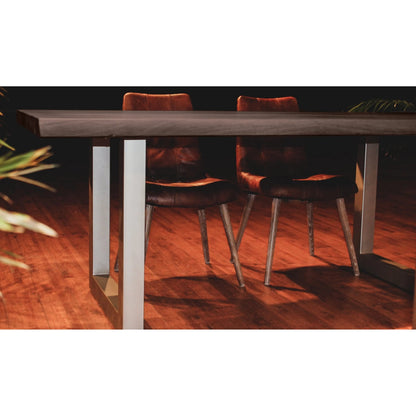 Taj Dining Table by LH Imports in brown and vinegar, acrylic matte, silver, powder coat. Made from acacia, iron in a unique style.