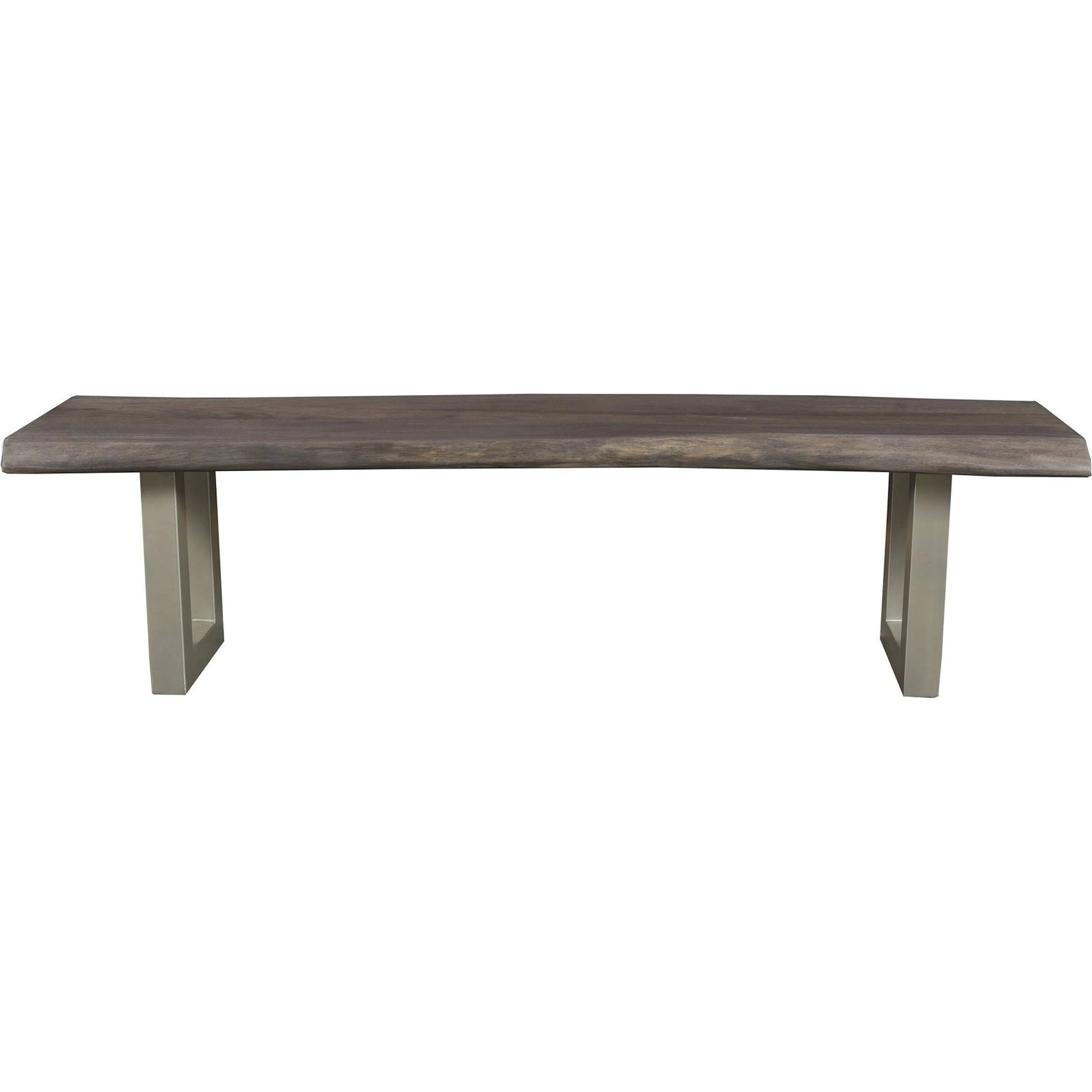 Taj Dining Bench by LH Imports in brown and vinegar, acrylic matte, silver, powder coated. Made from acacia in a unique style.
