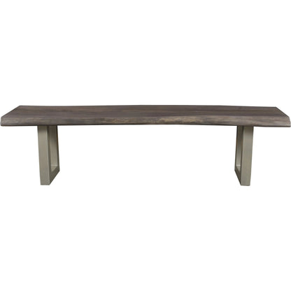 Taj Dining Bench by LH Imports in brown and vinegar, acrylic matte, silver, powder coated. Made from acacia in a unique style.