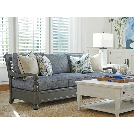 Bluffton Sofa by Tommy Bahama Home in blue. Made from unique in a coastal style.