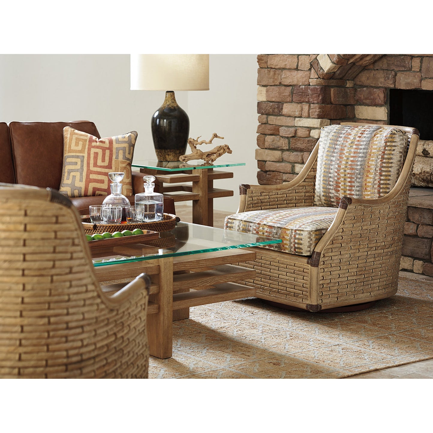 002 SR-835948 | Lifestyle | Barlow Swivel Chair by Tommy Bahama Home. Made from unique in a coastal style.