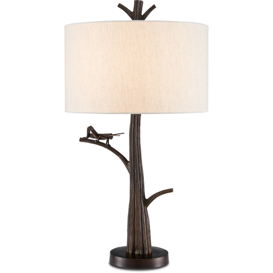 Grasshopper Table Lamp by Currey and Company in bronze. Made from aluminum, wrought iron in a eclectic & global style.