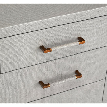 Taylor Chest by Interlude Home in natural white, champagne silver. Made from wood, faux linen, metal in a modern style.