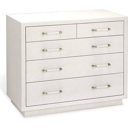 Taylor Chest by Interlude Home in natural white, champagne silver. Made from wood, faux linen, metal in a modern style.