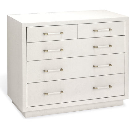 Taylor Chest by Interlude Home in natural white, champagne silver. Made from wood, faux linen, metal in a modern style.