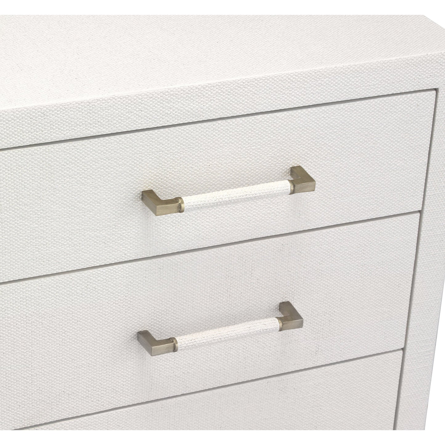002 S-299673 | Closeup | Taylor Chest by Interlude Home in natural white, champagne silver. Made from wood, faux linen, metal in a modern style.