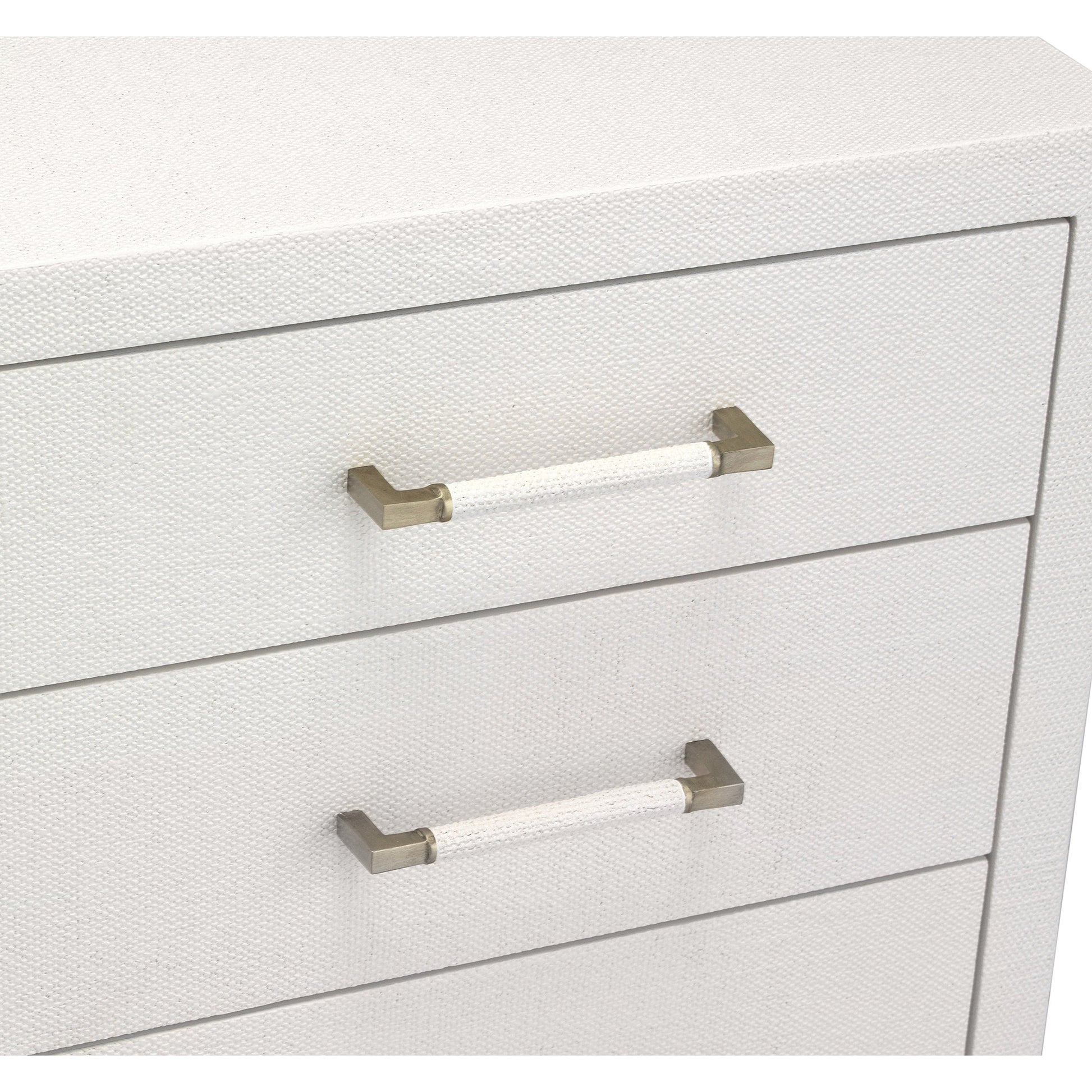 Taylor Chest by Interlude Home in natural white, champagne silver. Made from wood, faux linen, metal in a modern style.