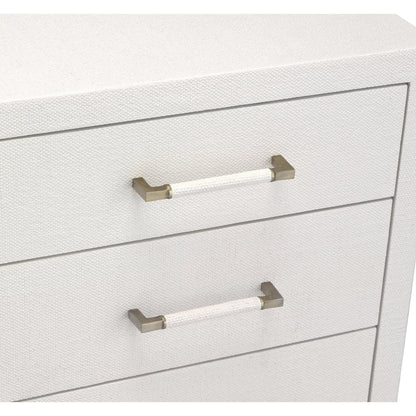 Taylor Chest by Interlude Home in natural white, champagne silver. Made from wood, faux linen, metal in a modern style.