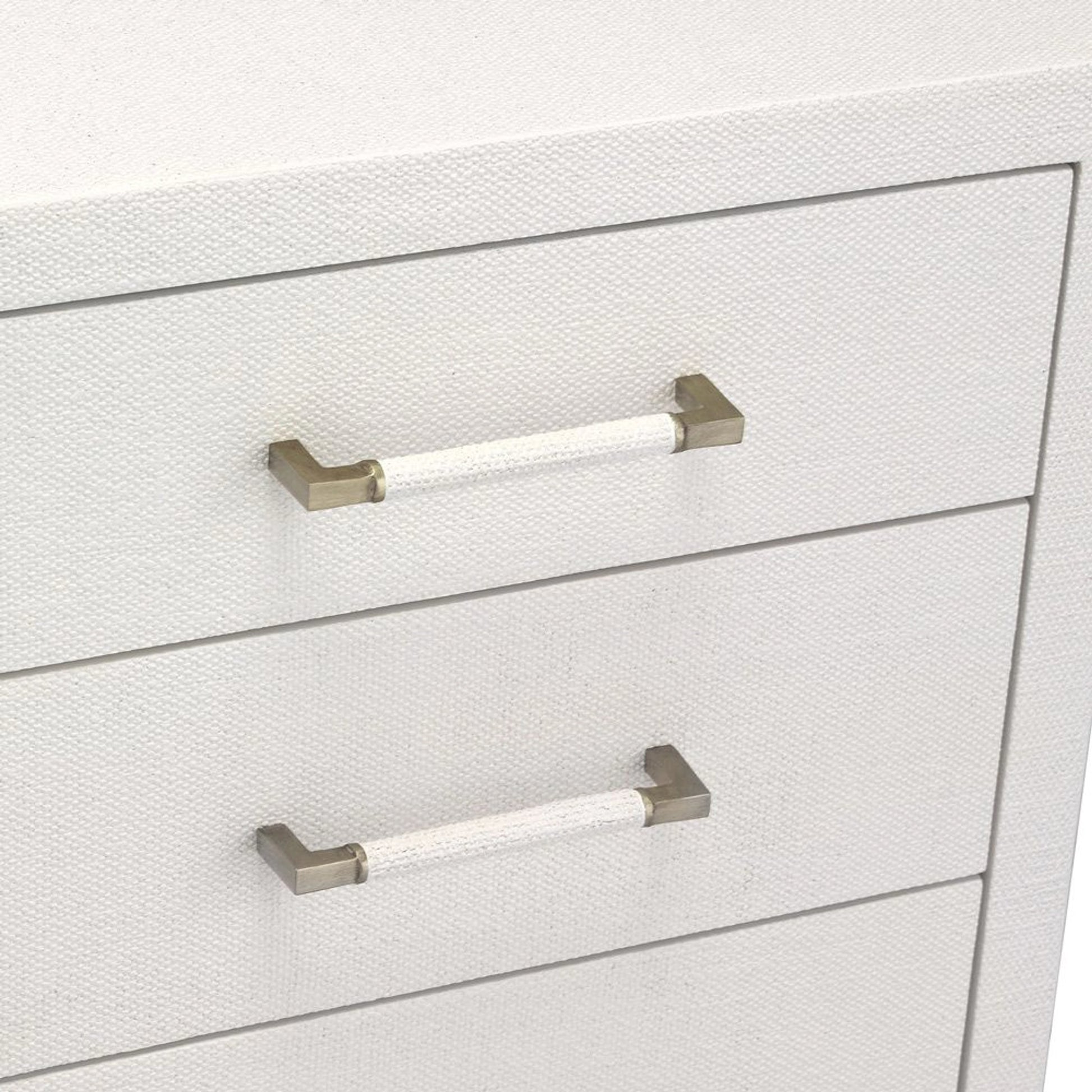 Taylor Chest by Interlude Home in natural white, champagne silver. Made from wood, faux linen, metal in a modern style.