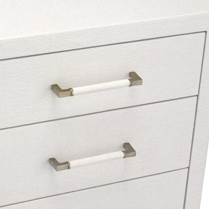Taylor Chest by Interlude Home in natural white, champagne silver. Made from wood, faux linen, metal in a modern style.