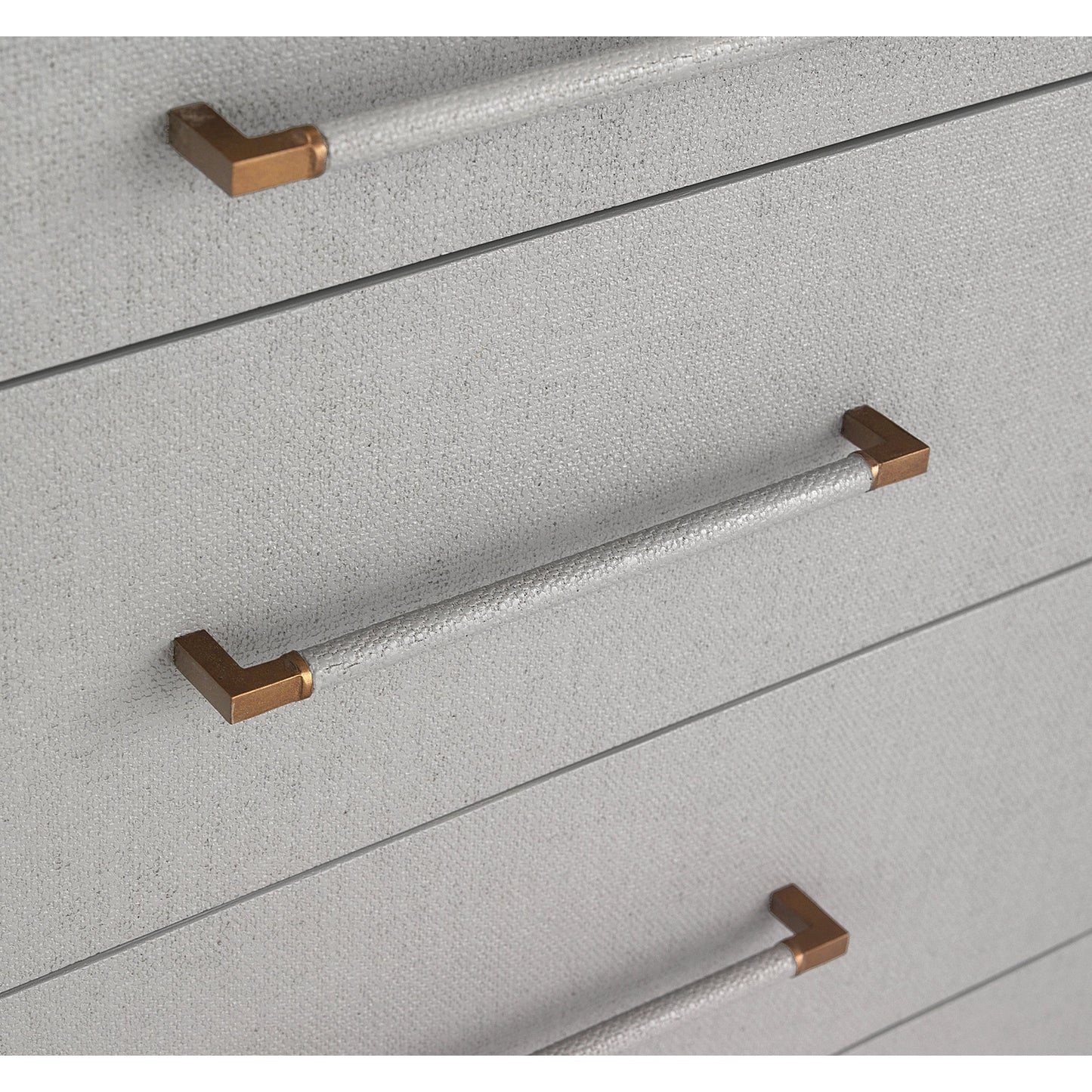 004 S-299674 | Closeup | Taylor 8 Drawer Dresser by Interlude Home. Made from wood, faux linen, metal in a modern style.