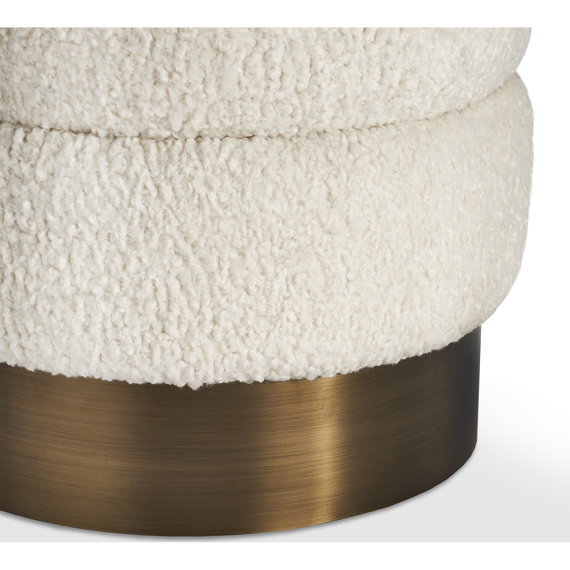 Charlize Bronze Stool by Interlude Home in cream, antique bronze. Made from boucle, stainless steel in a modern style.