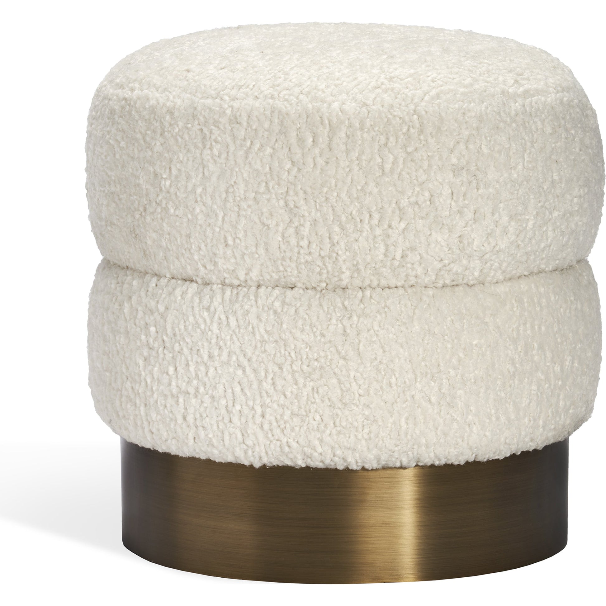 Charlize Bronze Stool by Interlude Home in cream, antique bronze. Made from boucle, stainless steel in a modern style.