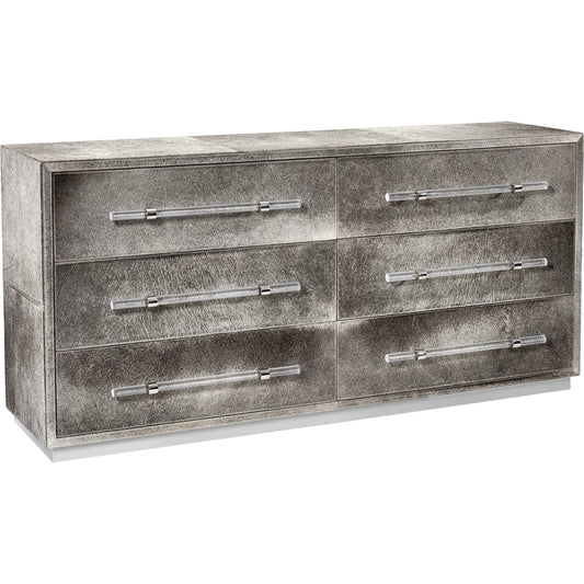 Cassian 6 Drawer Chest by Interlude Home in light natural, grey. Made from hide, metal, acrylic in a modern style.