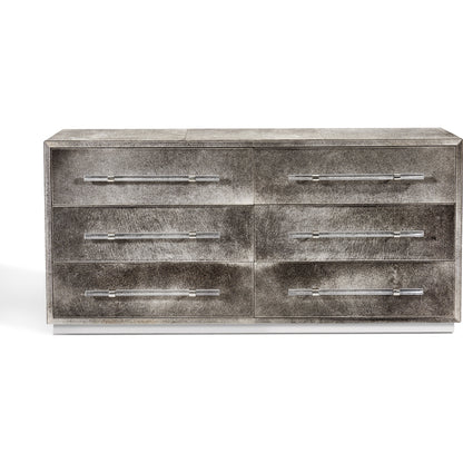 Cassian 6 Drawer Chest by Interlude Home in light natural, grey. Made from hide, metal, acrylic in a modern style.