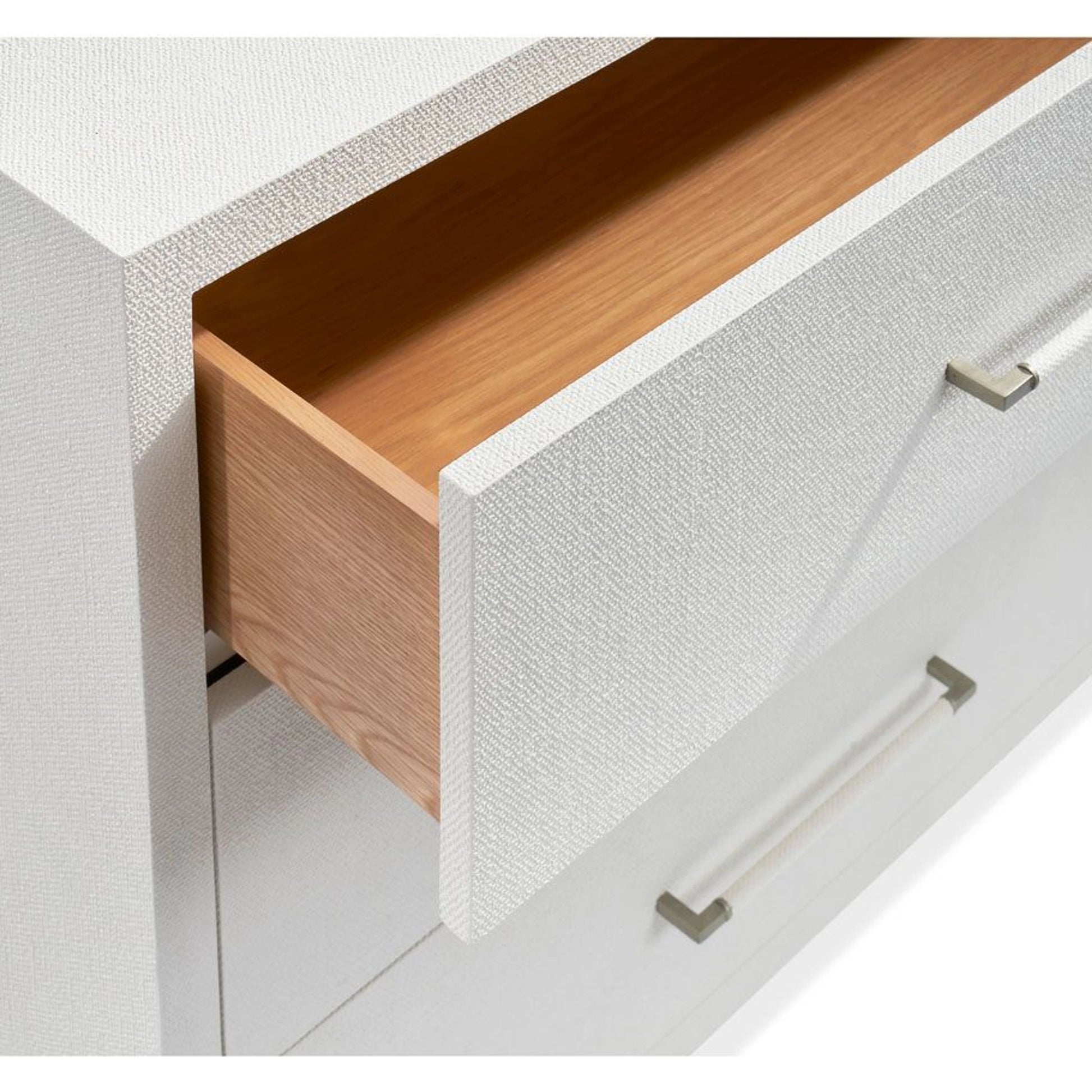 Taylor 3 Drawer Chest by Interlude Home in natural white, champagne silver. Made from wood, faux linen, metal in a modern style.