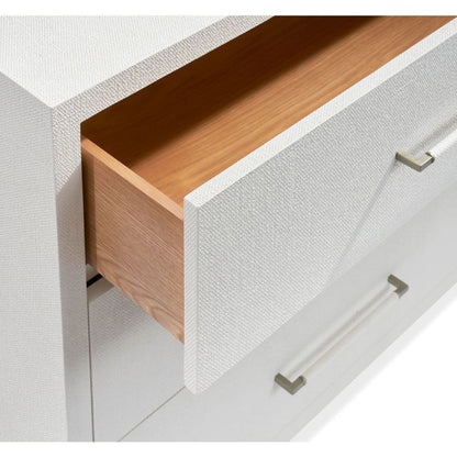Taylor 3 Drawer Chest by Interlude Home in natural white, champagne silver. Made from wood, faux linen, metal in a modern style.