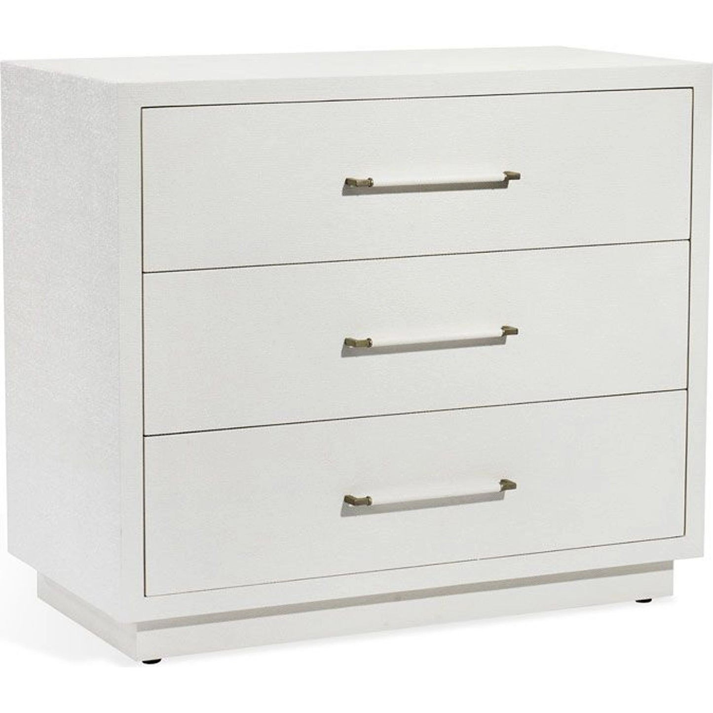 001 SI-1909433 | Primary Silo | Taylor 3 Drawer Chest by Interlude Home in natural white, champagne silver. Made from wood, faux linen, metal in a modern style.