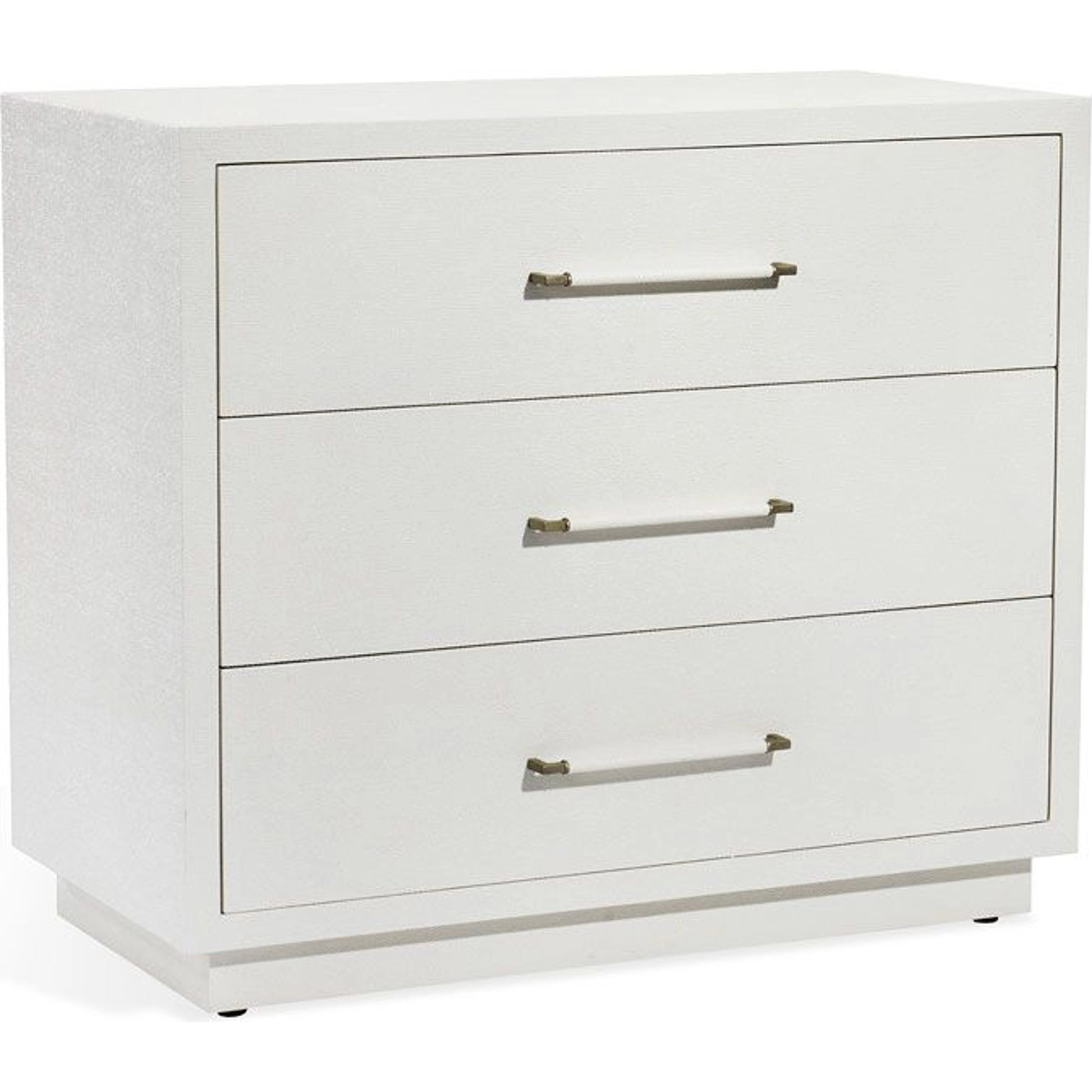 Taylor 3 Drawer Chest by Interlude Home in natural white, champagne silver. Made from wood, faux linen, metal in a modern style.
