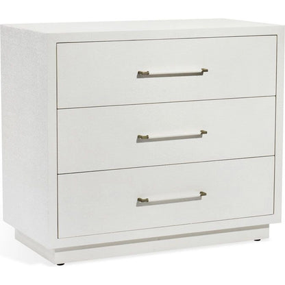 Taylor 3 Drawer Chest by Interlude Home in natural white, champagne silver. Made from wood, faux linen, metal in a modern style.