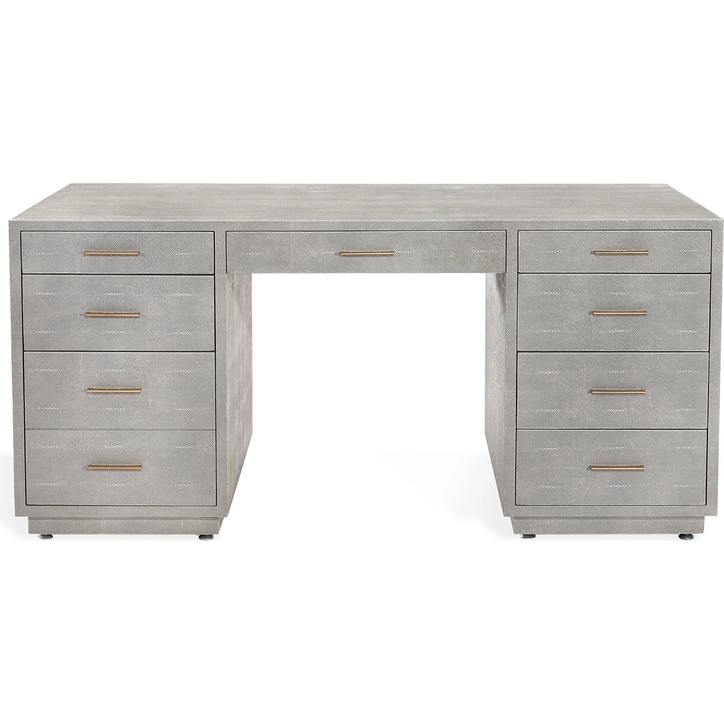 002 SI-1956152 | Additional Silo | Livia Desk by Interlude Home in sorrel grey sharkskin, antique brass. Made from faux shagreen, iron in a modern style.