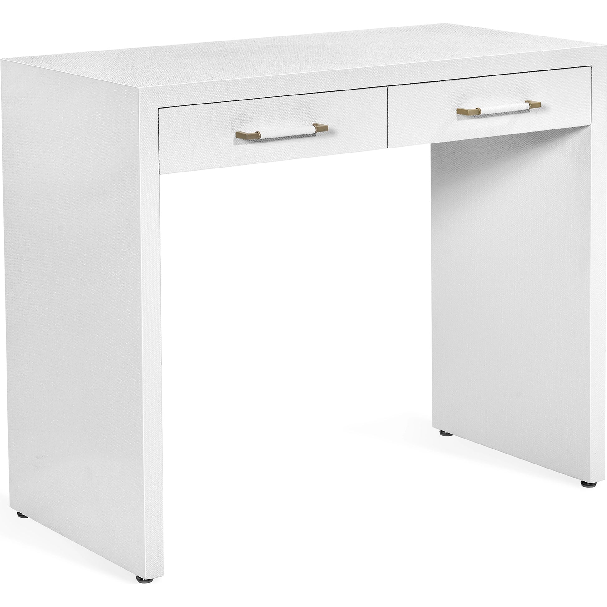 Taylor Petite Desk by Interlude Home in natural white, champagne silver. Made from wood, faux linen, iron in a modern style.