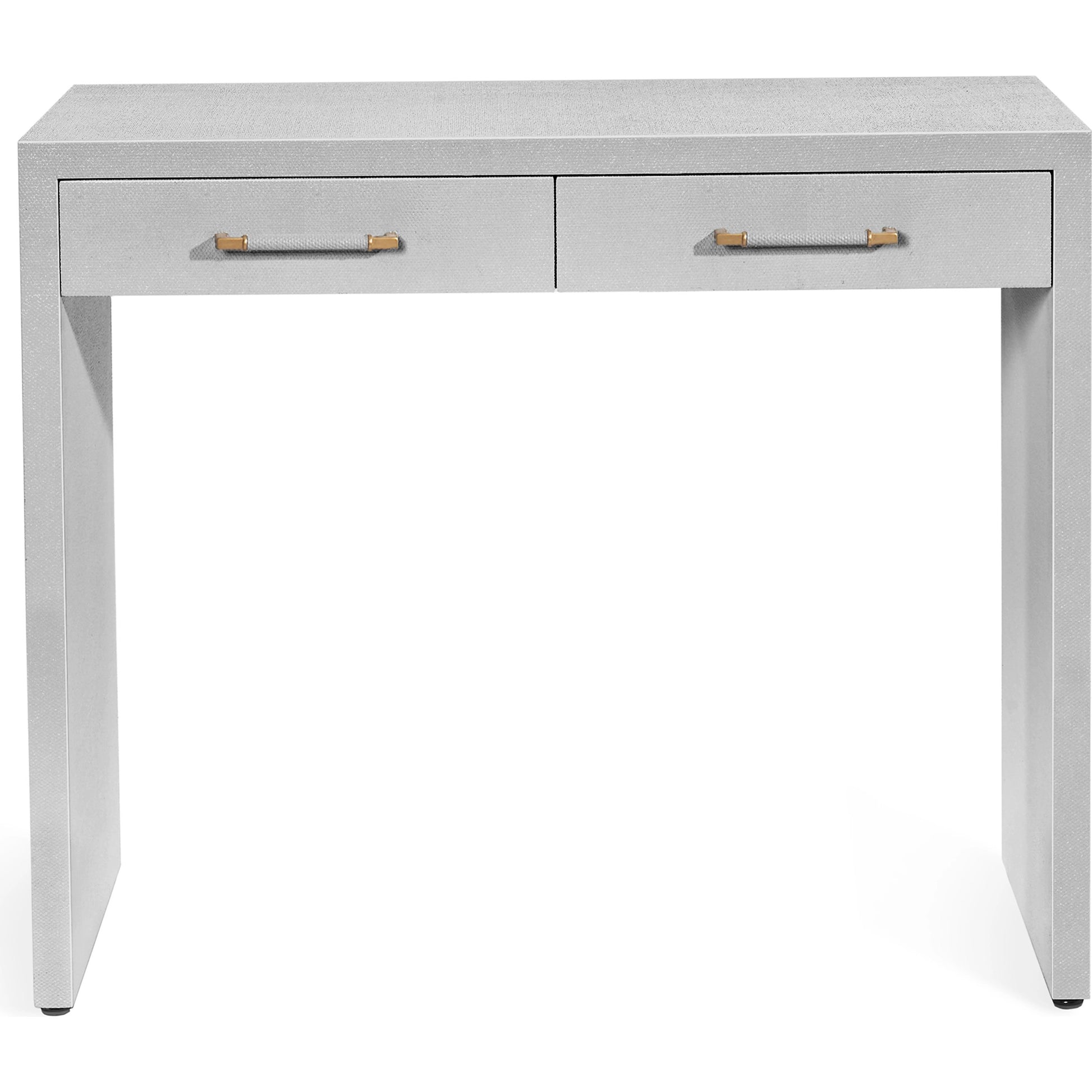 Taylor Petite Desk by Interlude Home in natural white, champagne silver. Made from wood, faux linen, iron in a modern style.