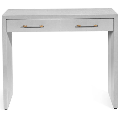 Taylor Petite Desk by Interlude Home in natural white, champagne silver. Made from wood, faux linen, iron in a modern style.