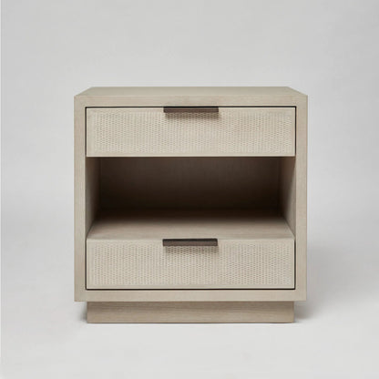 Holmes Bedside by Interlude Home in cliffside, vintage bronze. Made from oak, rattan, metal in a transitional style.